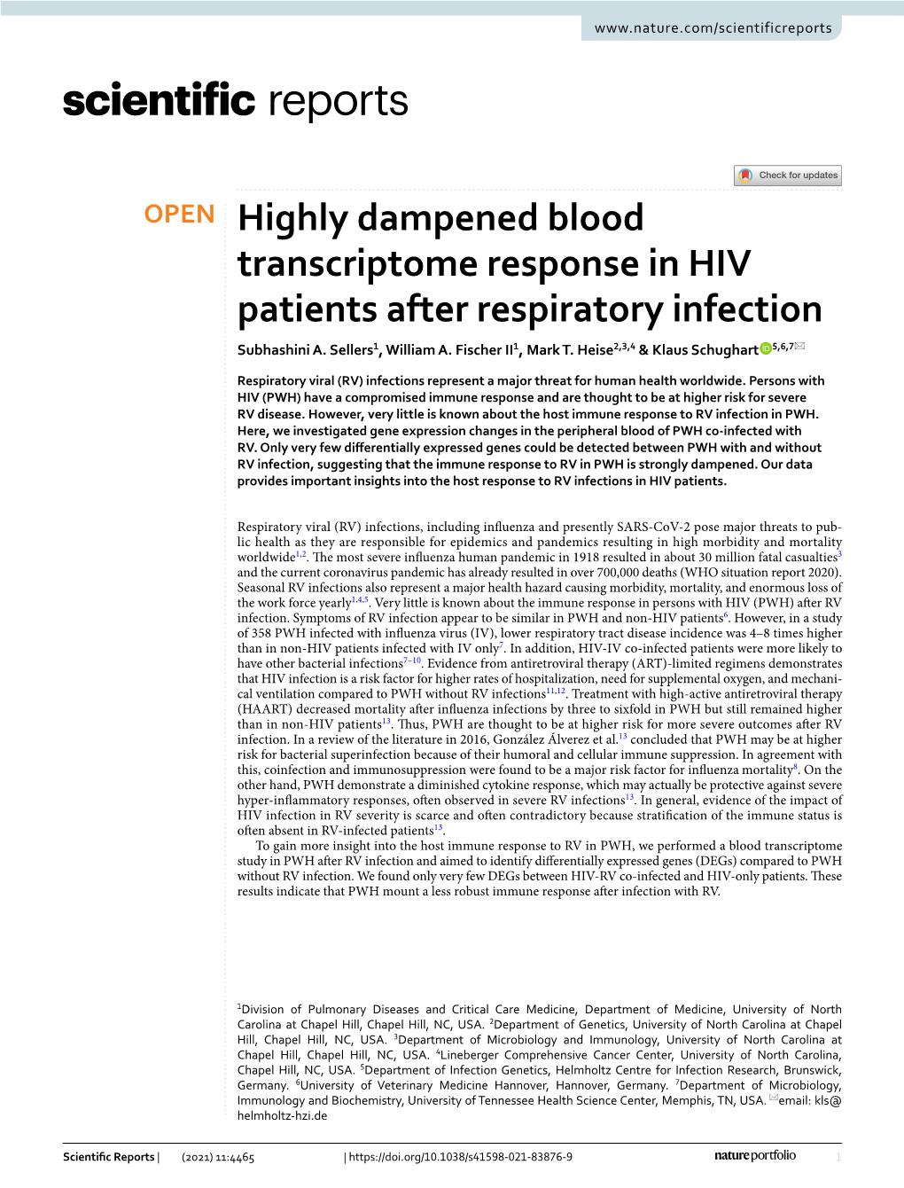 Highly Dampened Blood Transcriptome Response in HIV Patients After Respiratory Infection Subhashini A
