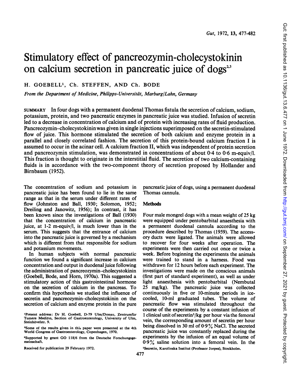 Stimulatory Effect Ofpancreozymin-Cholecystokinin on Calcium Secretion in Pancreatic Juice of Dogs 479