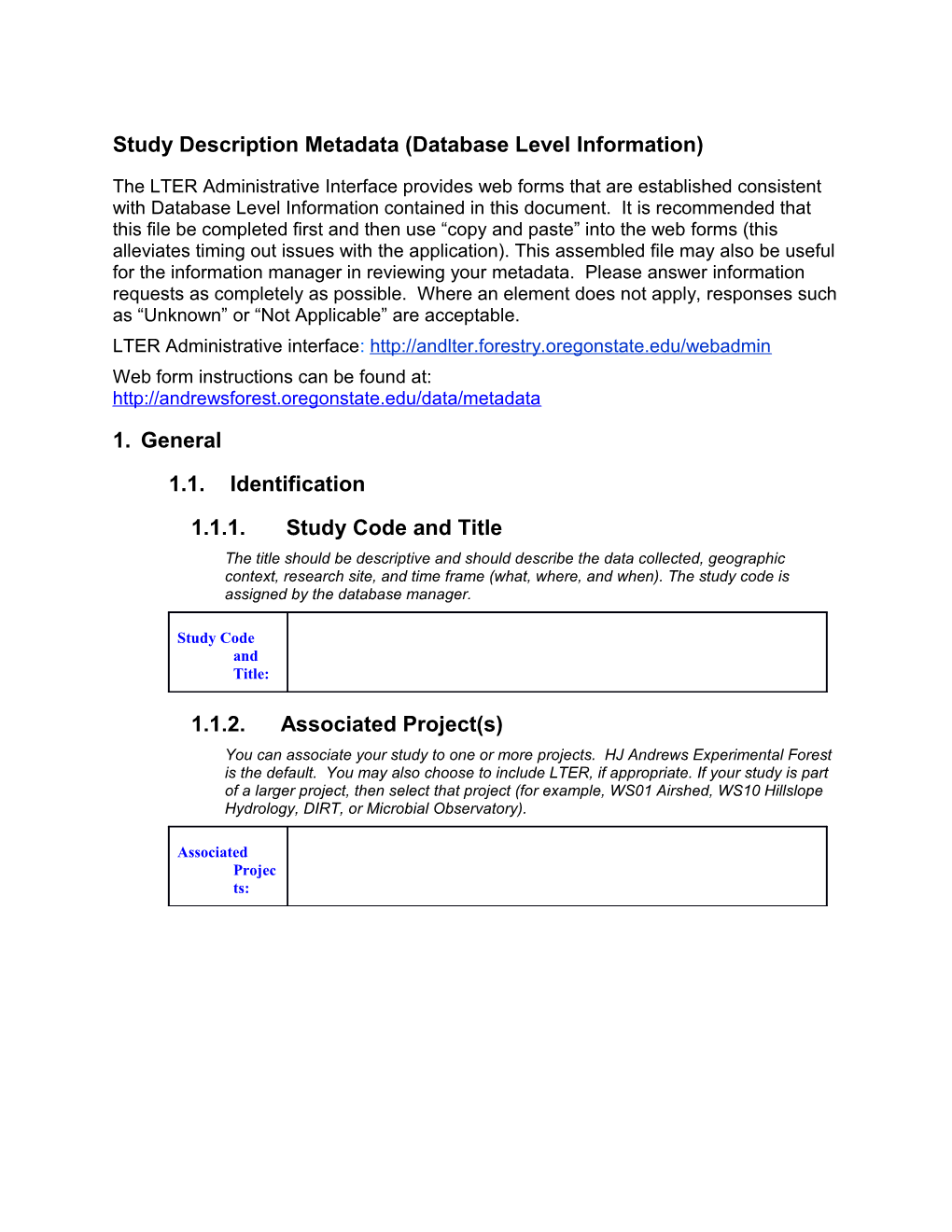 Study Description Metadata (Database Level Information)