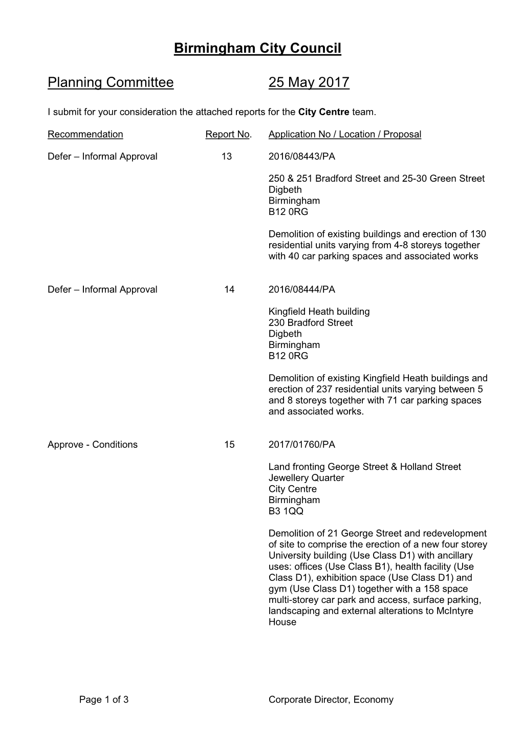 Birmingham City Council Planning Committee 25 May 2017