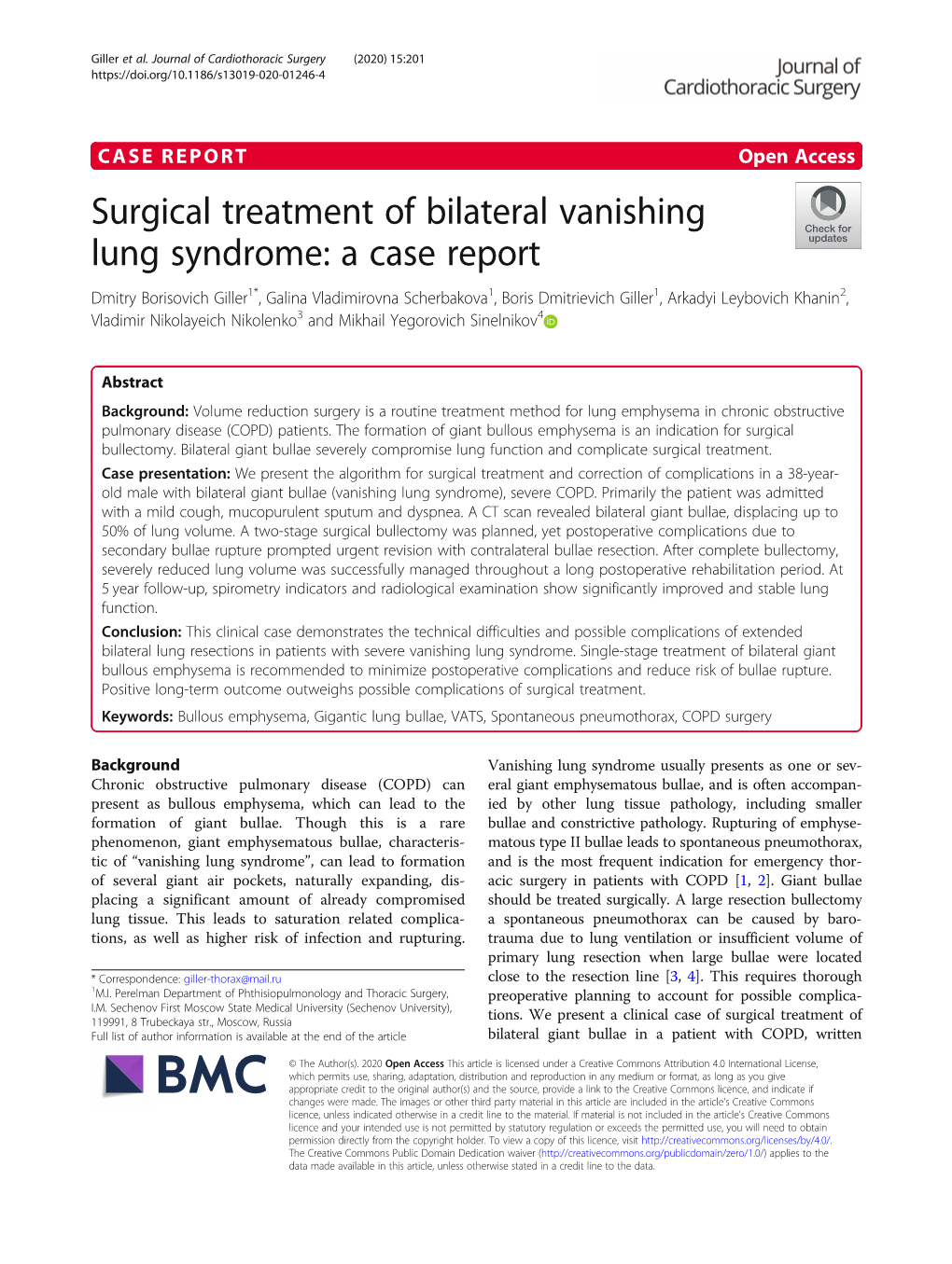 Surgical Treatment of Bilateral Vanishing Lung Syndrome