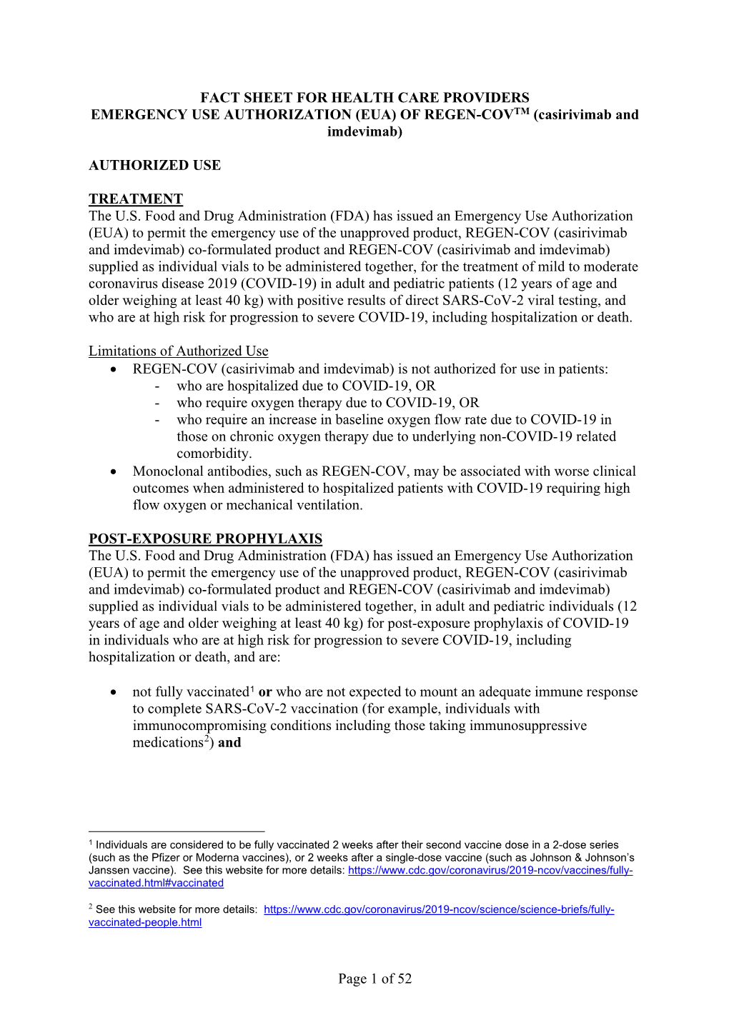 EUA) of REGEN-COVTM (Casirivimab and Imdevimab