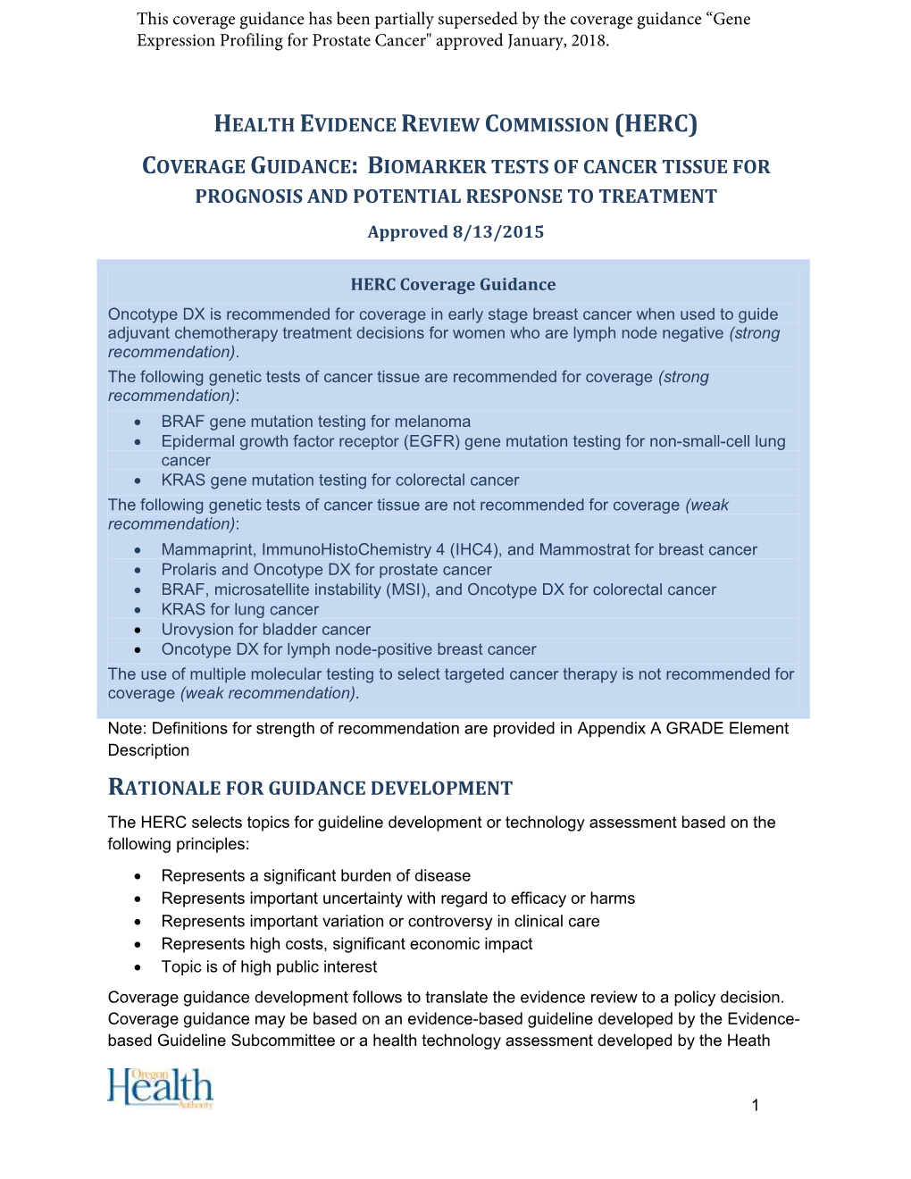 Biomarkers Tests of Cancer Tissue