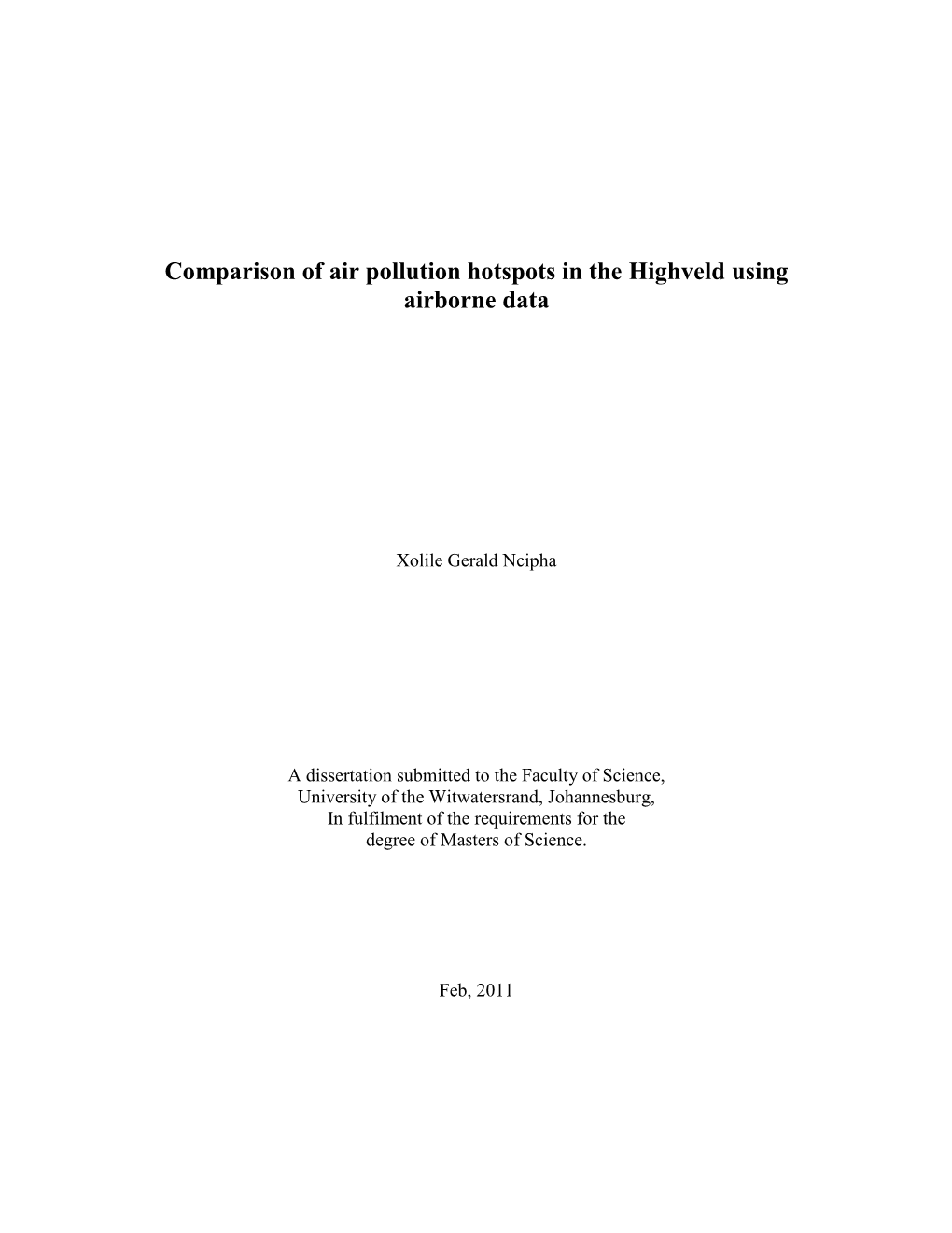 Comparison of Air Pollution Hotspots in the Highveld Using Airborne Data