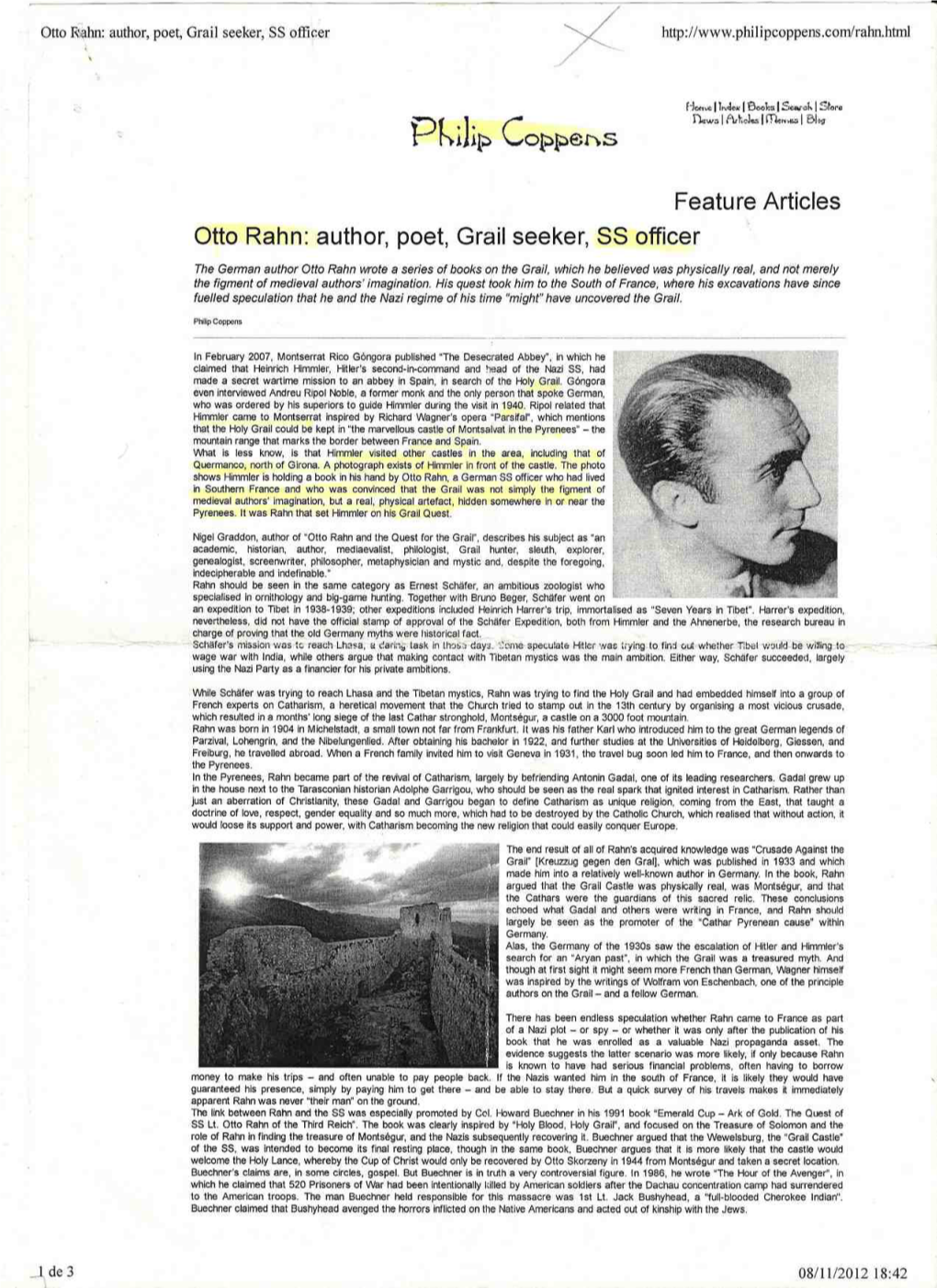 Featu Re Articles Otto Rahn: Author, Poet, Grail Seeker, SS Officer