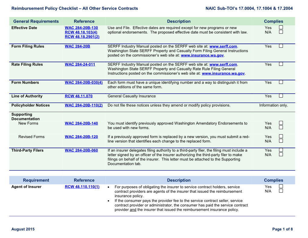 Reimbursement Policy Checklist Other