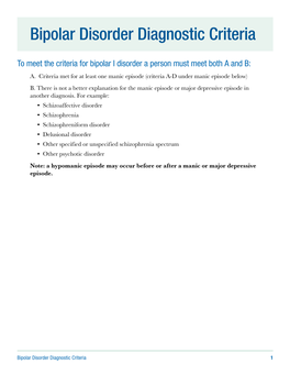 Bipolar Disorder Diagnostic Criteria
