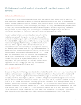 Meditation and Mindfulness for Individuals with Cognitive Impairments & Dementia