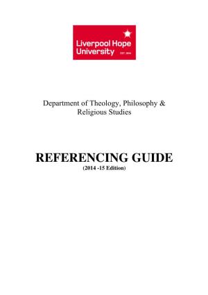 Theology, Philosophy and Religious Studies Referencing Guide