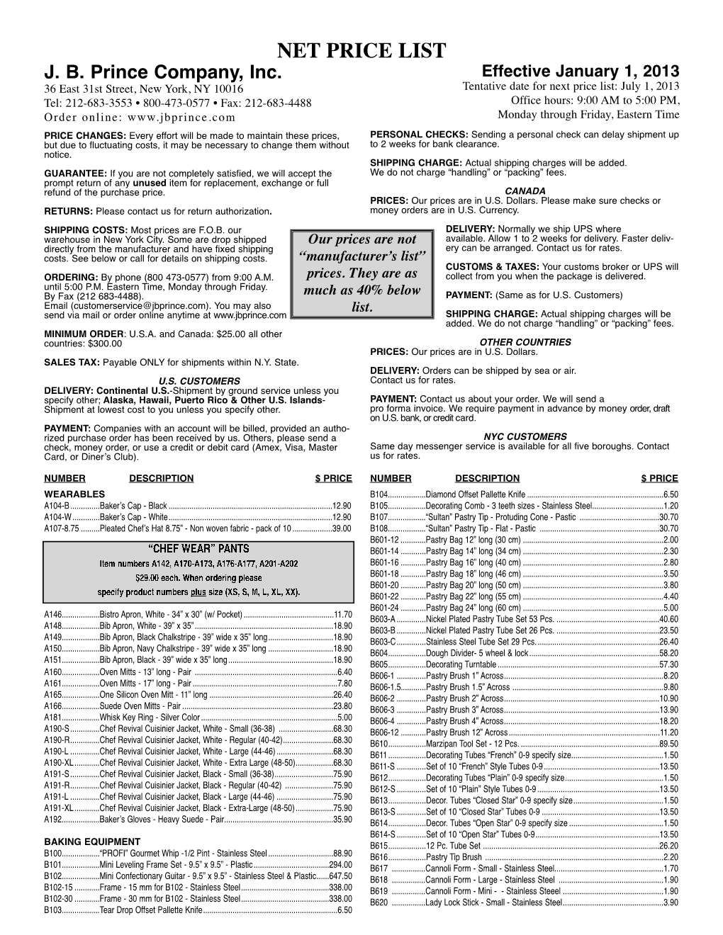 Price List 7/03