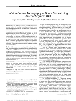In Vitro Corneal Tomography of Donor Cornea Using Anterior Segment OCT