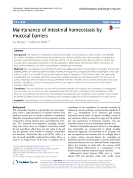 Maintenance of Intestinal Homeostasis by Mucosal Barriers Ryu Okumura1,2,3 and Kiyoshi Takeda1,2,3*
