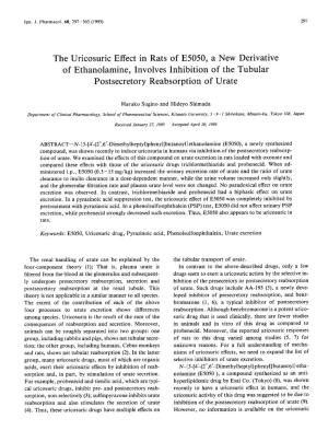 The Uricosuric Effect in Rats of E5050, a New Derivative of Ethanolamine, Involves Inhibition of the Tubular Postsecretory Reabsorption of Urate