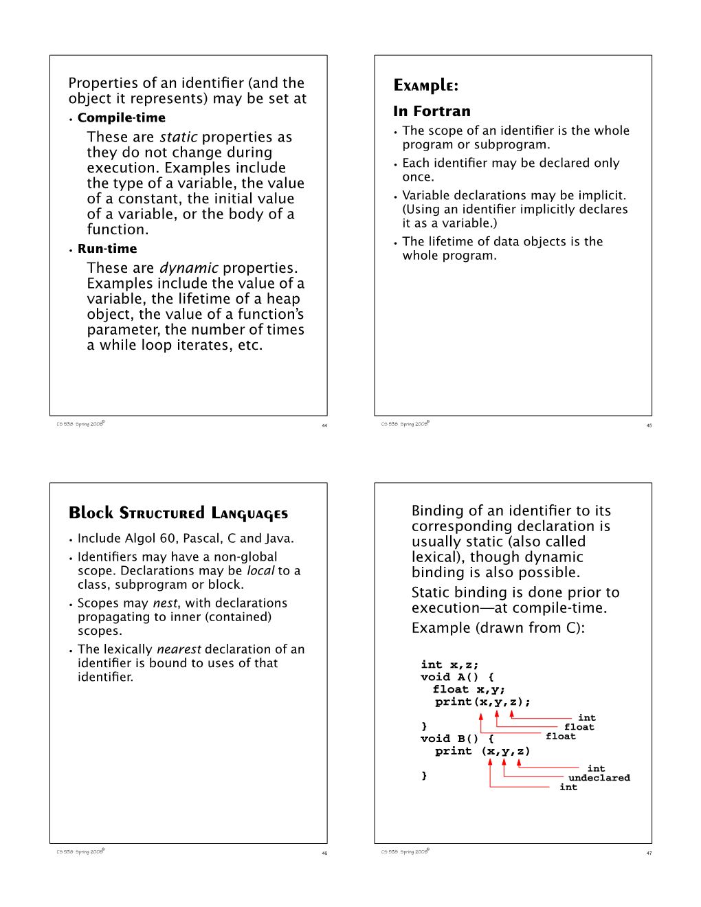 Example: Block Structured Languages