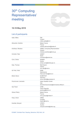 30Th Computing Representatives' Meeting