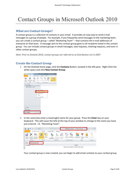 Contact Groups in Microsoft Outlook 2010