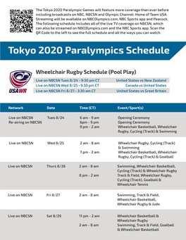 Tokyo 2020 Paralympics Schedule