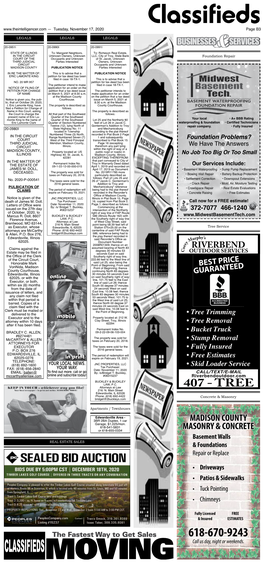 Classifieds CLASS 01 111720 — Tuesday, November 17, 2020 Page B3