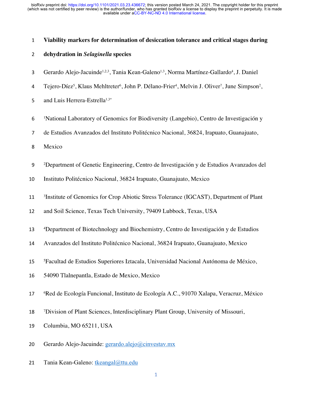 Viability Markers for Determination of Desiccation Tolerance and Critical Stages During