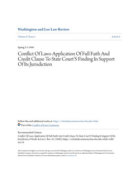 Conflict of Laws-Application of Full Faith and Credit Clause to State Court's Finding in Support of Its Jurisdiction