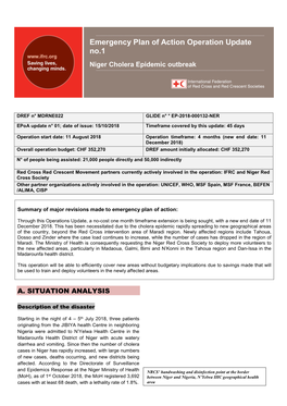 Emergency Plan of Action Operation Update No.1 Niger Cholera Epidemic Outbreak