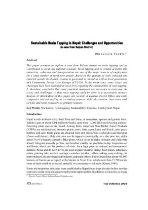 Sustainable Resin Tapping in Nepal: Challenges and Opportunities (A Case from Salyan District)