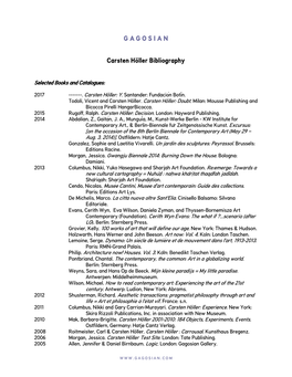 Carsten Höller Bibliography