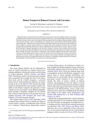 Ekman Transport in Balanced Currents with Curvature