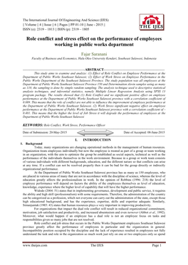Role Conflict and Stress Effect on the Performance of Employees Working in Public Works Department