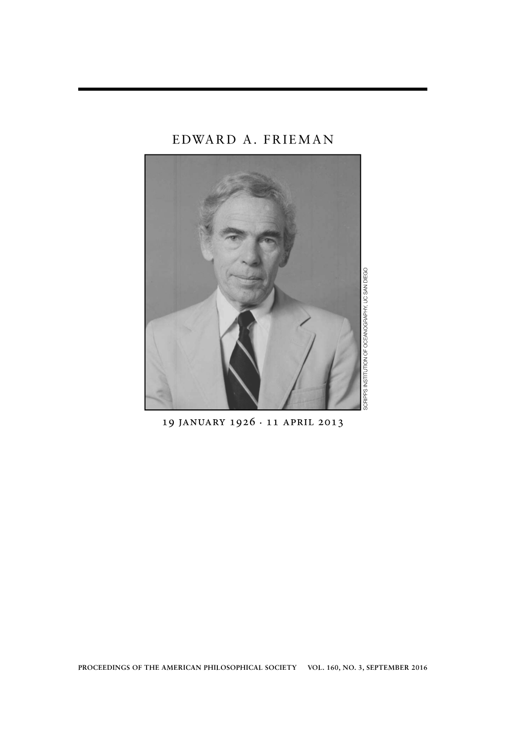 EDWARD A. FRIEMAN SCRIPPS INSTITUTION of OCEANOGRAPHY, UC SAN DIEGO SCRIPPS INSTITUTION of OCEANOGRAPHY, 19 January 1926