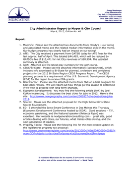 City Administrator Report to Mayor & City Council