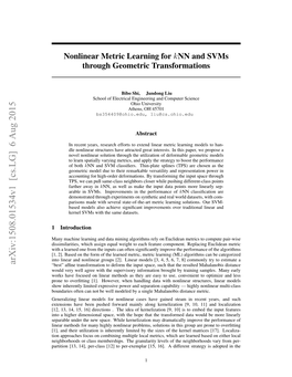 Nonlinear Metric Learning for Knn and Svms Through Geometric Transformations