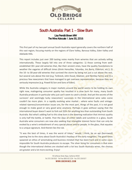 South Australia: Part 1 – Slow Burn Lisa Perrotti-Brown MW the Wine Advocate | June 30, 2016