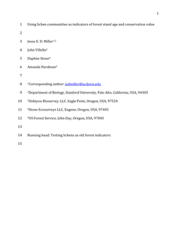 1 Using Lichen Communities As Indicators of Forest Stand Age and Conservation Value