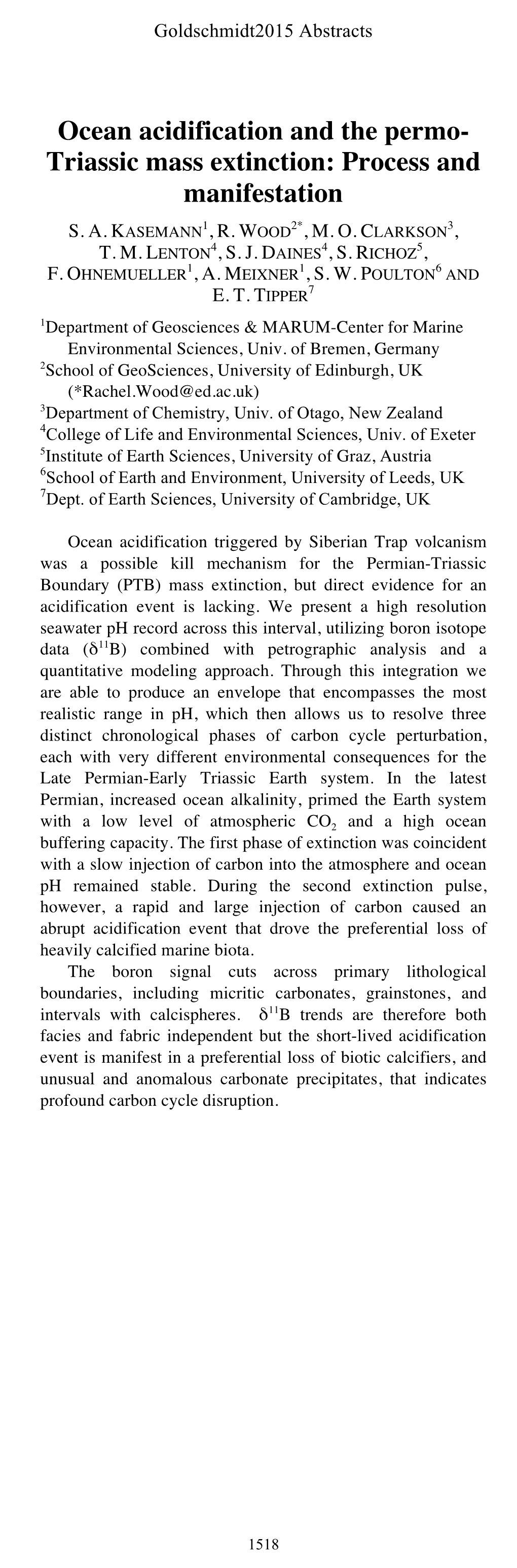 Ocean Acidification and the Permo- Triassic Mass Extinction: Process and Manifestation