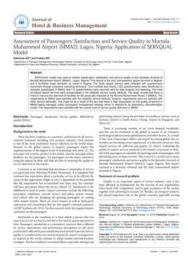 Assessment of Passengers Satisfaction and Service Quality in Murtala Muhammed Airport (MMA2), Lagos, Nigeria: Application Of
