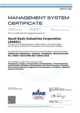 Saudi Basic Industries Corporation (SABIC) P.O