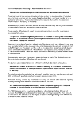 Teacher Workforce Planning – Aberdeenshire Response • What