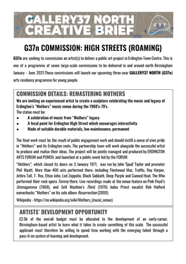 G37n COMMISSION: HIGH STREETS (ROAMING) G37n Are Seeking to Commission an Artist(S) to Deliver a Public Art Project in Erdington Town Centre