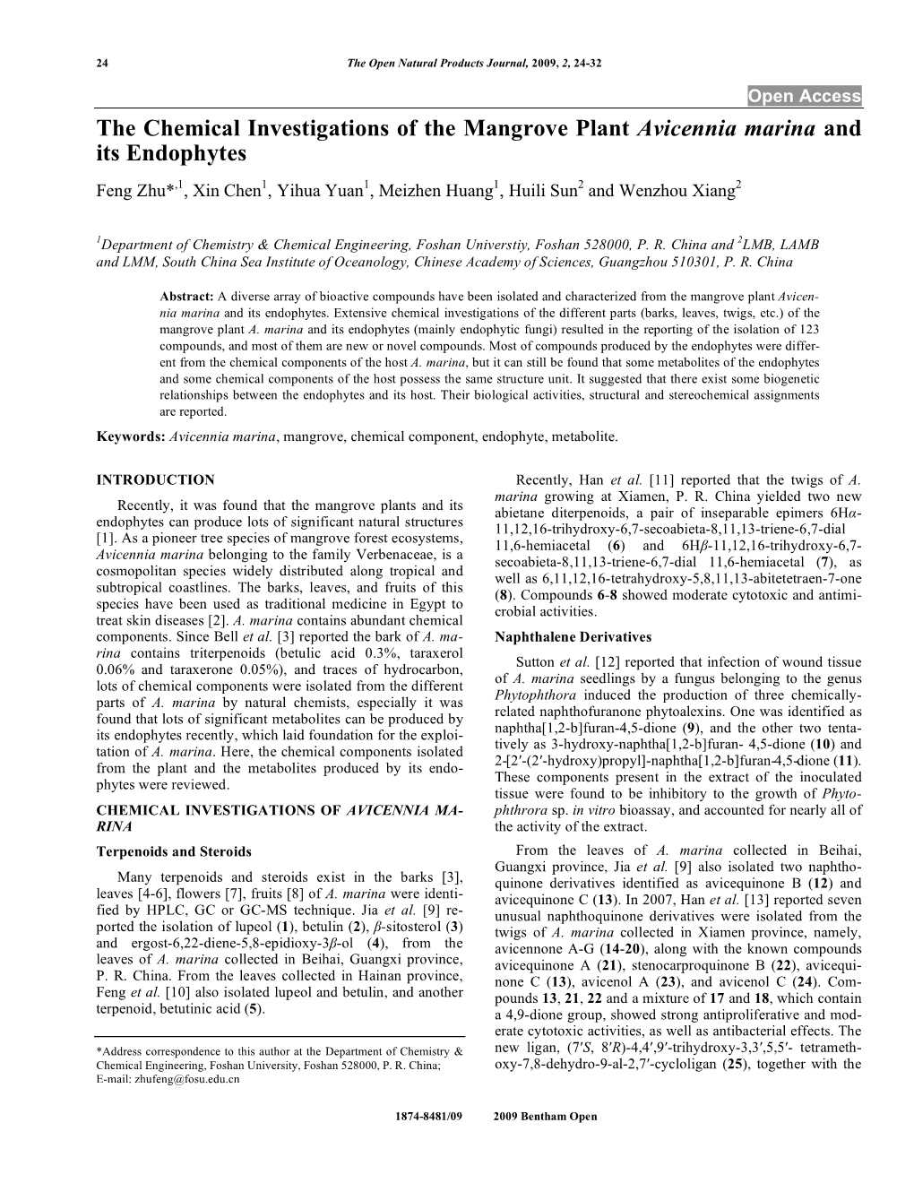 The Chemical Investigations of the Mangrove Plant Avicennia Marina