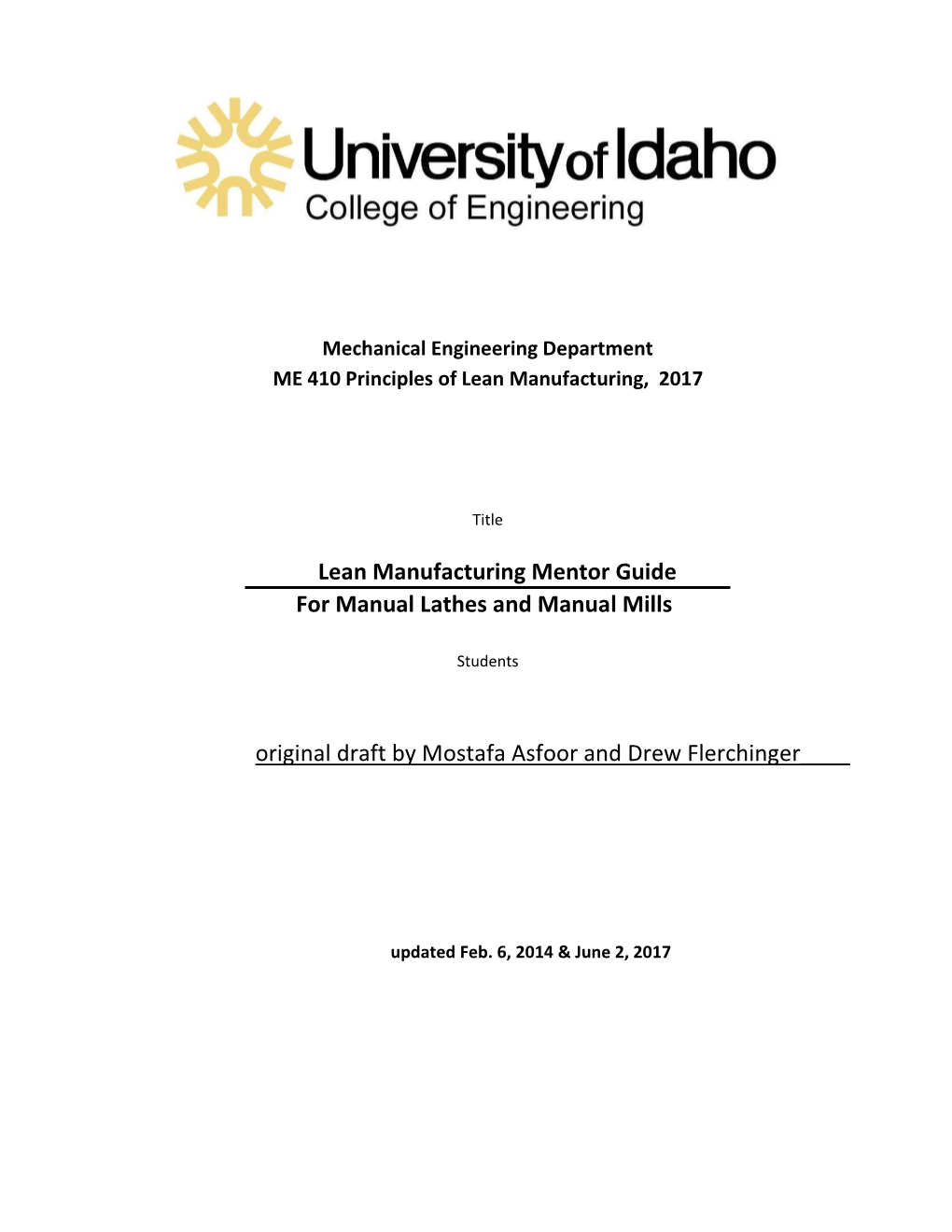 Lean Manufacturing Mentor Guide for Manual Lathes and Manual Mills