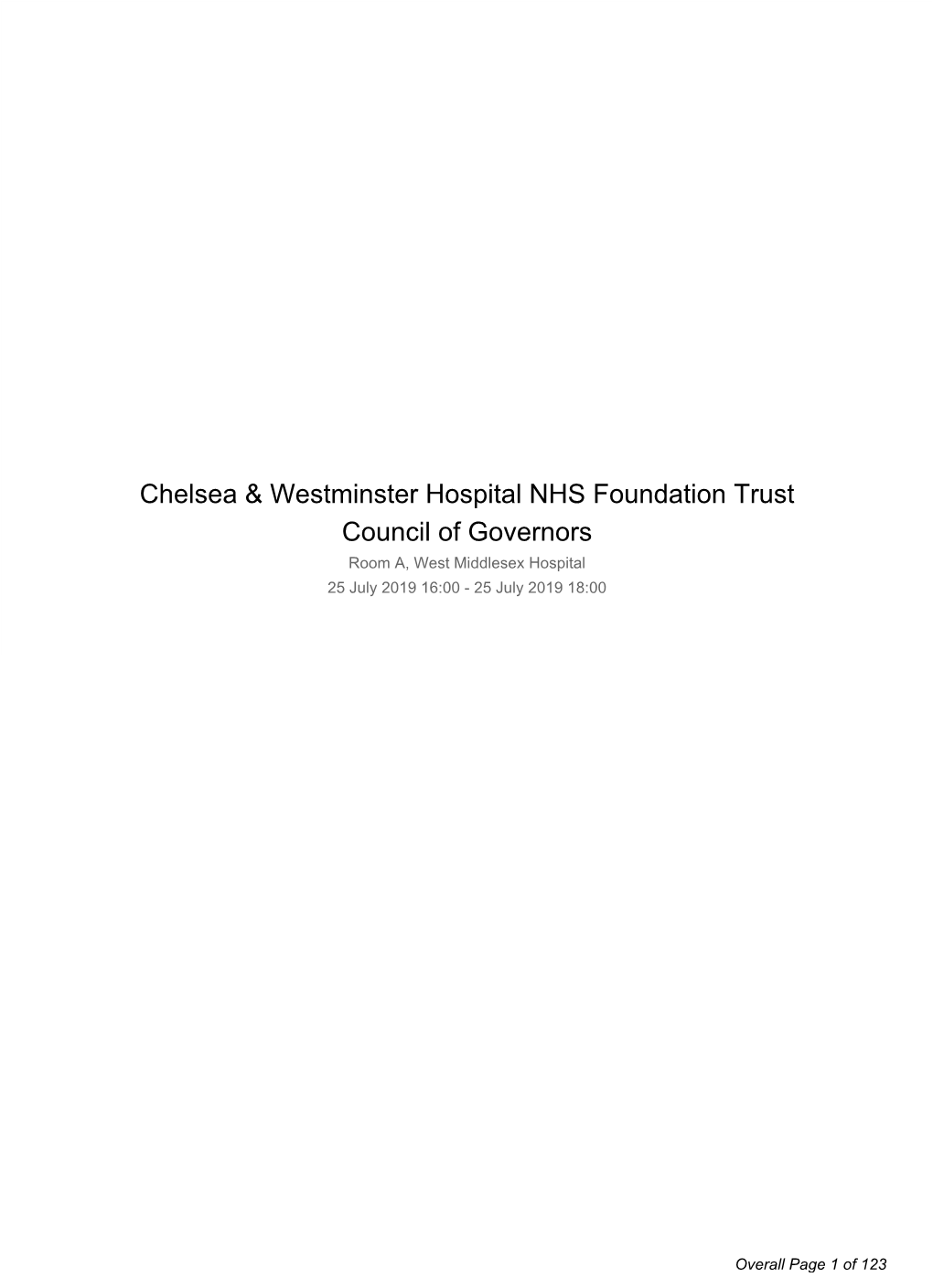 Chelsea & Westminster Hospital NHS Foundation Trust Council Of