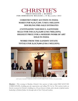 Christie's First Auction in India Makes Inr 96,59,37,500