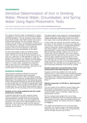 Sensitive Determination of Iron in Drinking Water, Mineral Water, Groundwater, and Spring Water Using Rapid Photometric Tests