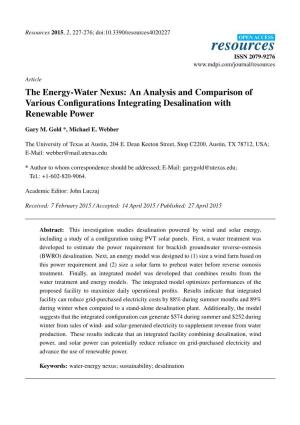 The Energy-Water Nexus: an Analysis and Comparison of Various Conﬁgurations Integrating Desalination with Renewable Power