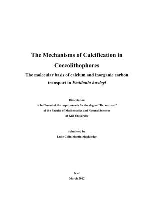 The Mechanisms of Calcification in Coccolithophores the Molecular Basis of Calcium and Inorganic Carbon Transport in Emiliania Huxleyi