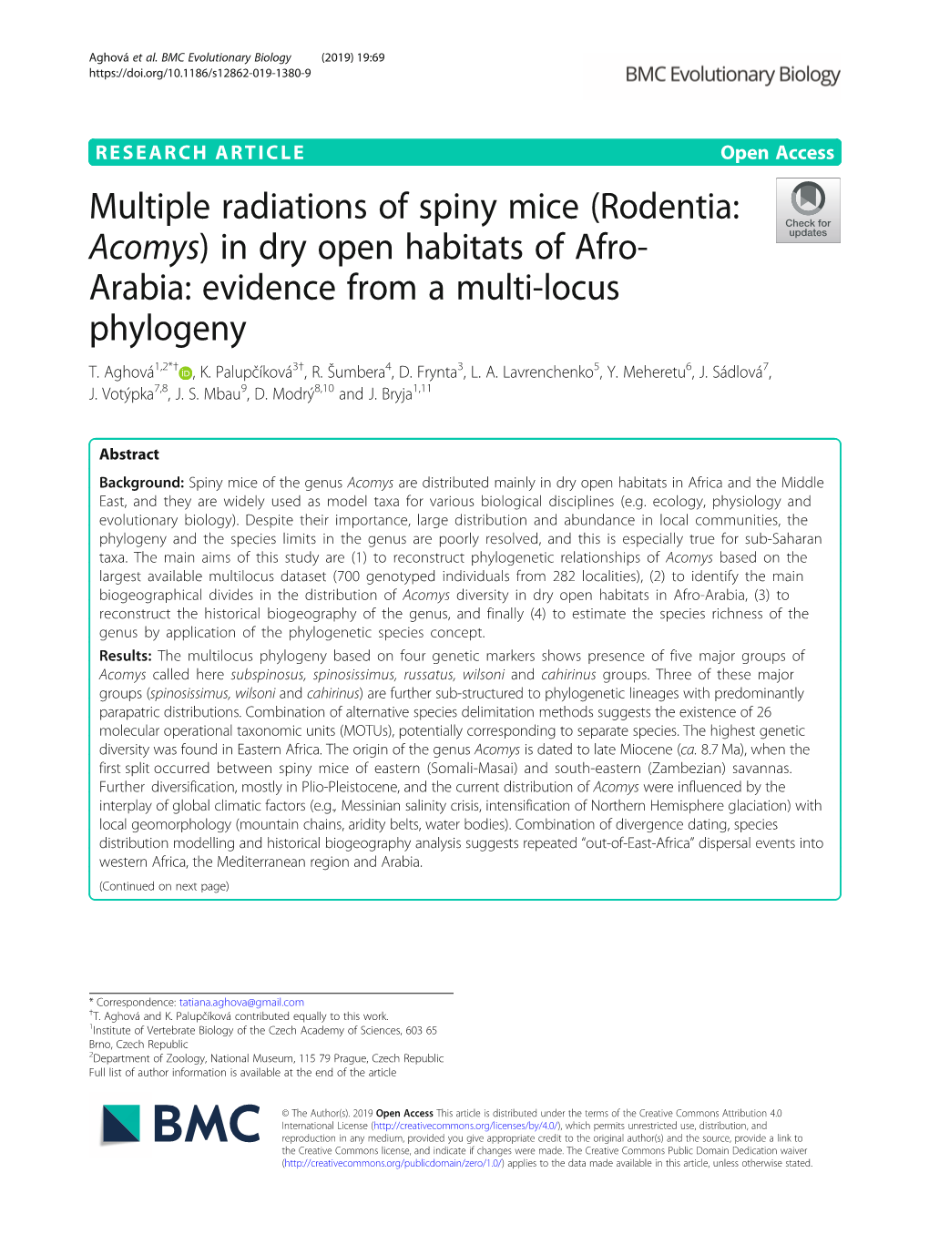 (Rodentia: Acomys) in Dry Open Habitats of Afro-Arabia