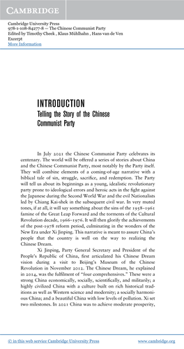 INTRODUCTION Telling the Story of the Chinese Communist Party
