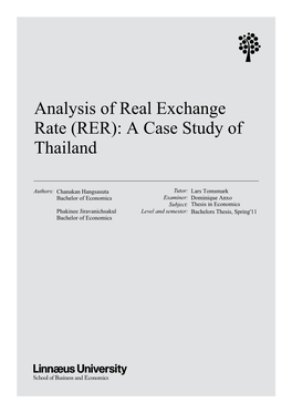 Analysis of Real Exchange Rate (RER): a Case Study of Thailand