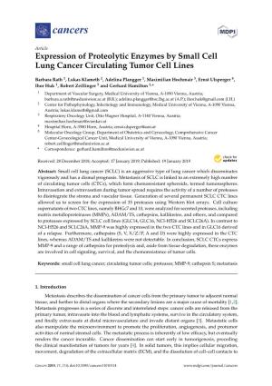 Expression of Proteolytic Enzymes by Small Cell Lung Cancer Circulating Tumor Cell Lines